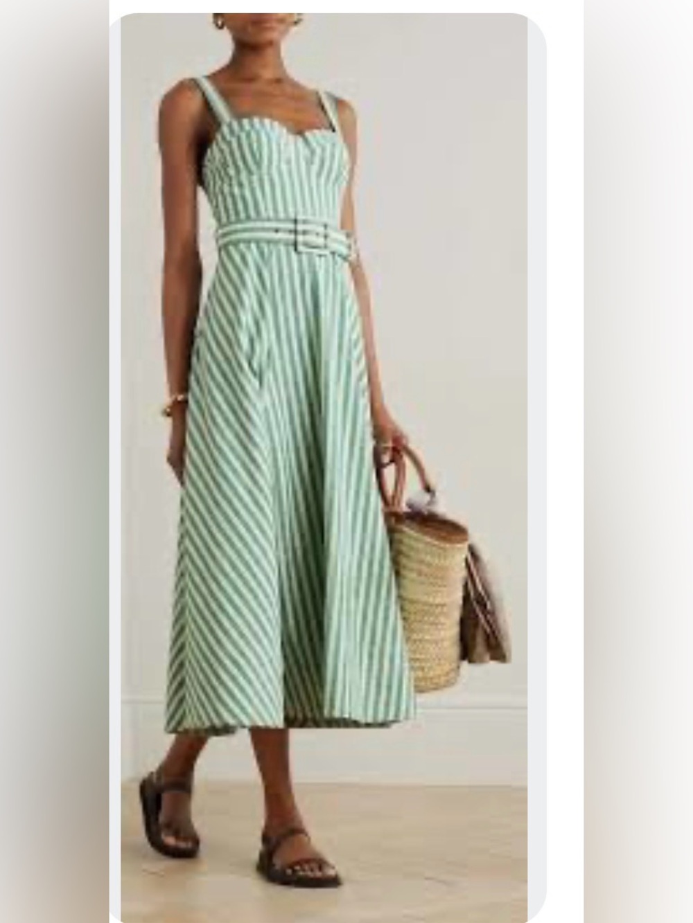 Cara Cara Calypso Midi Dress Size 6 Ivory Green Stripe Seersucker Belted $695